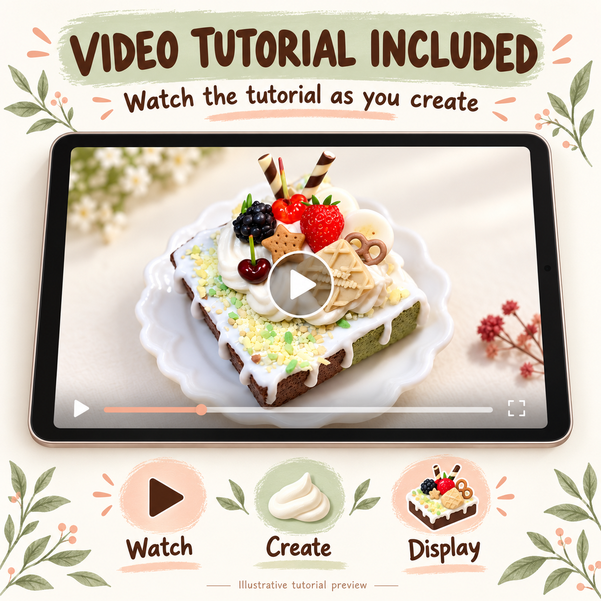 Video tutorial included with the DIY clay craft kit, illustrated tutorial preview