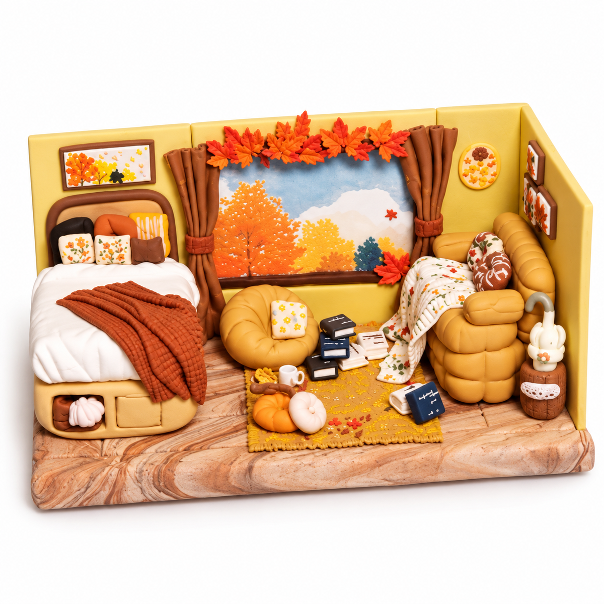 Autumn bedroom miniature DIY clay craft kit finished example