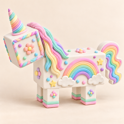 Dreamy Unicorn DIY kit finished project with a cardboard box structure completely covered in lightweight clay