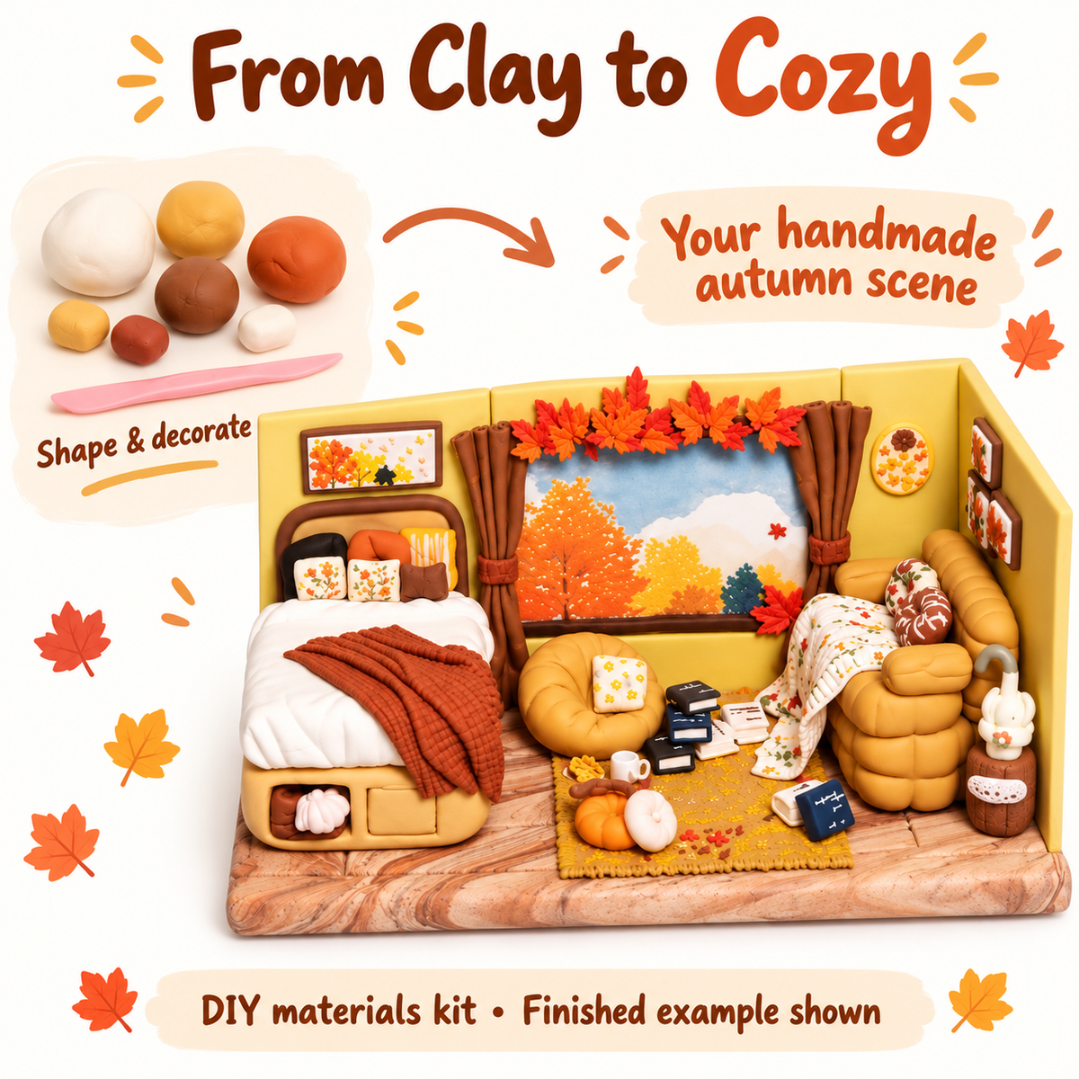 From colored clay to a handmade autumn bedroom miniature