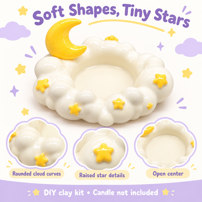 Empty center and rounded cloud rim with raised yellow star decorations