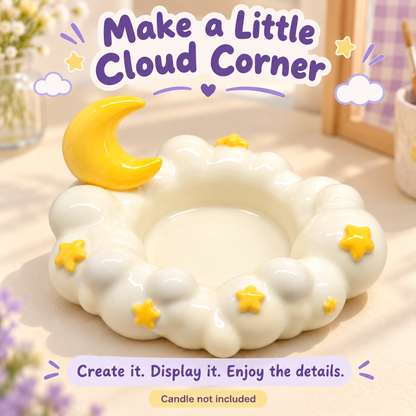 Empty moon and star cloud holder displayed on a neutral shelf; no candle included