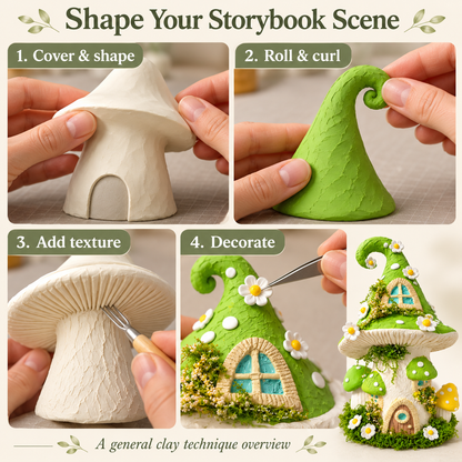 General clay techniques: cover and shape, roll and curl, add texture, and decorate with daisies.